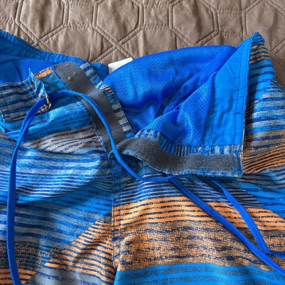 Nike Blue & Orange Men's sz Small Swim Trunks Board Shorts Zip Pocket Drawstring - Picture 6 of 15